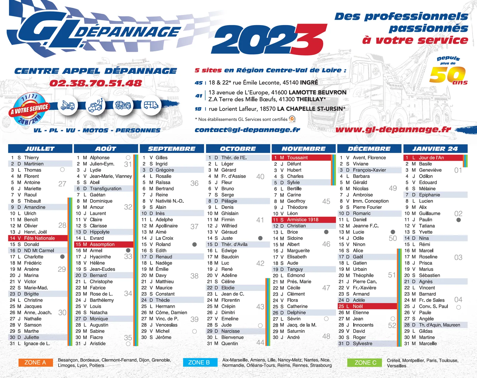 Calendrier 2023 GL Dépannage